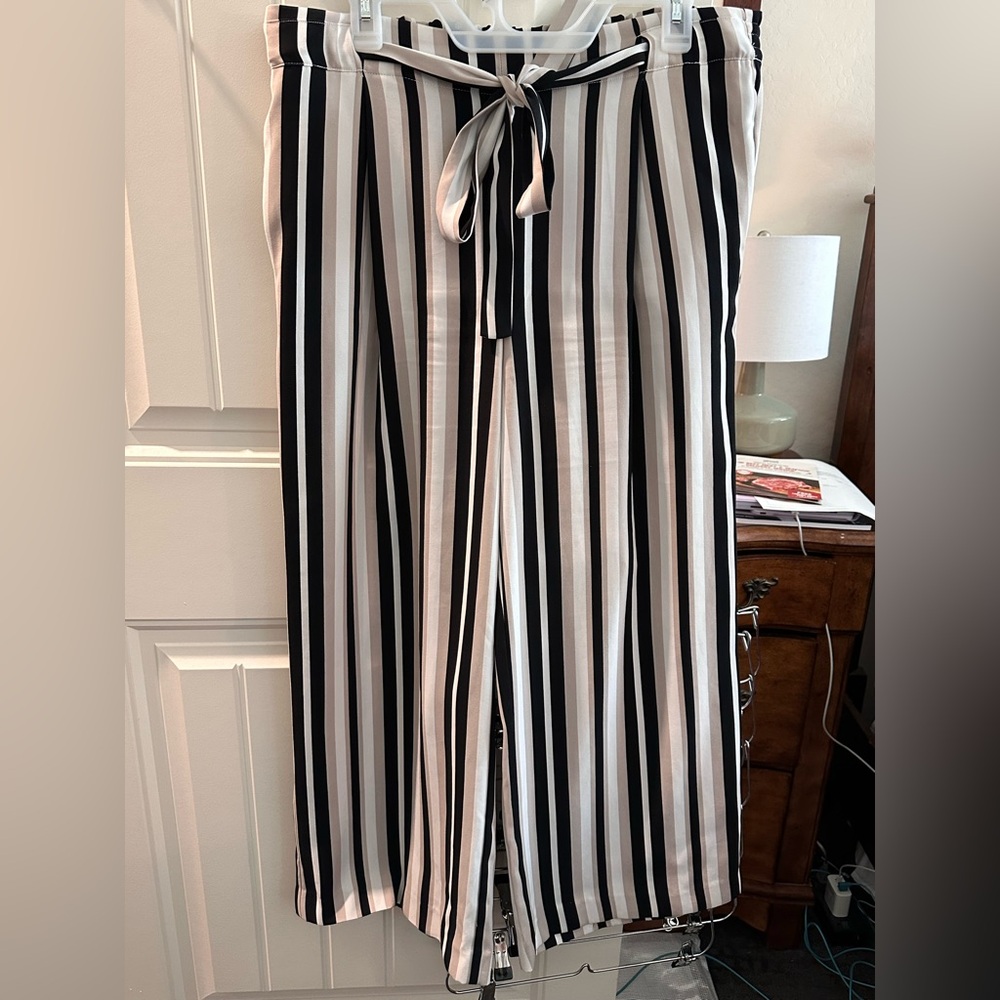 Ann Taylor Black and White Striped Pants